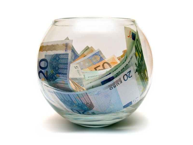 Currency european union, euro money, glass, isolation over white. Currency european union, euro money, glass, isolation over white