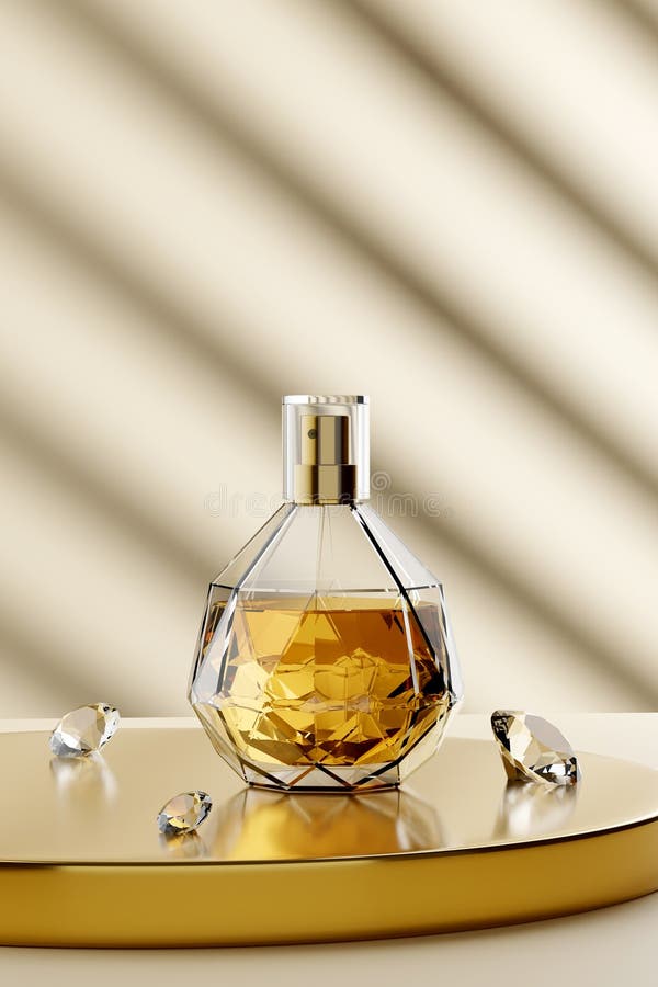 Glass Perfume Bottle Inspired by Diamond - 3D Illustration Render Stock
