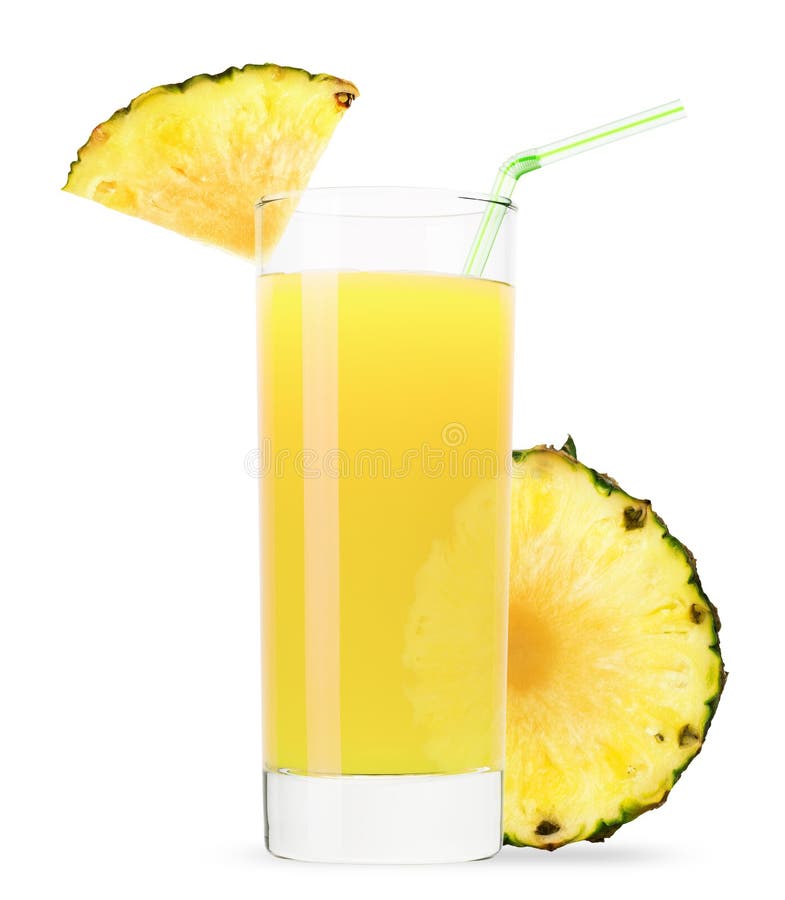 Glass of pineapple juice isolated on white background