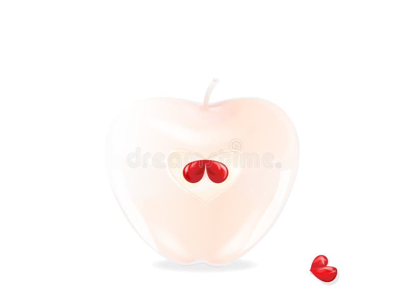 Glass pink apple with a heart shaped cutout royalty free illustration