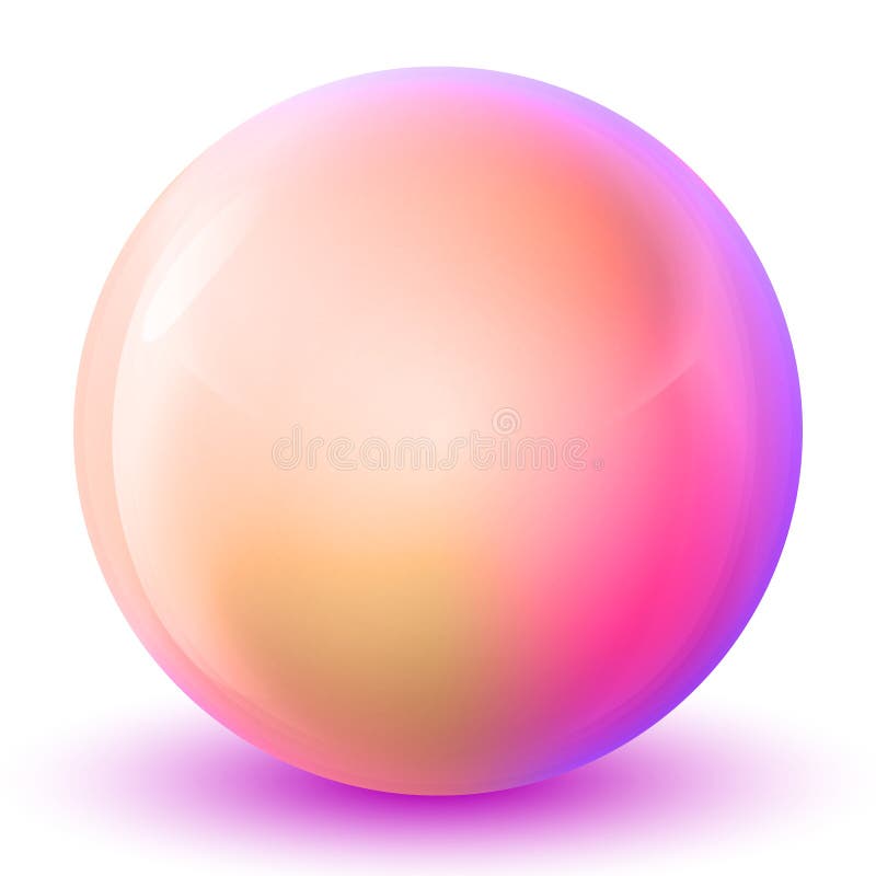 Glass pink and blue ball or precious pearl. Glossy realistic ball, 3D abstract vector illustration.