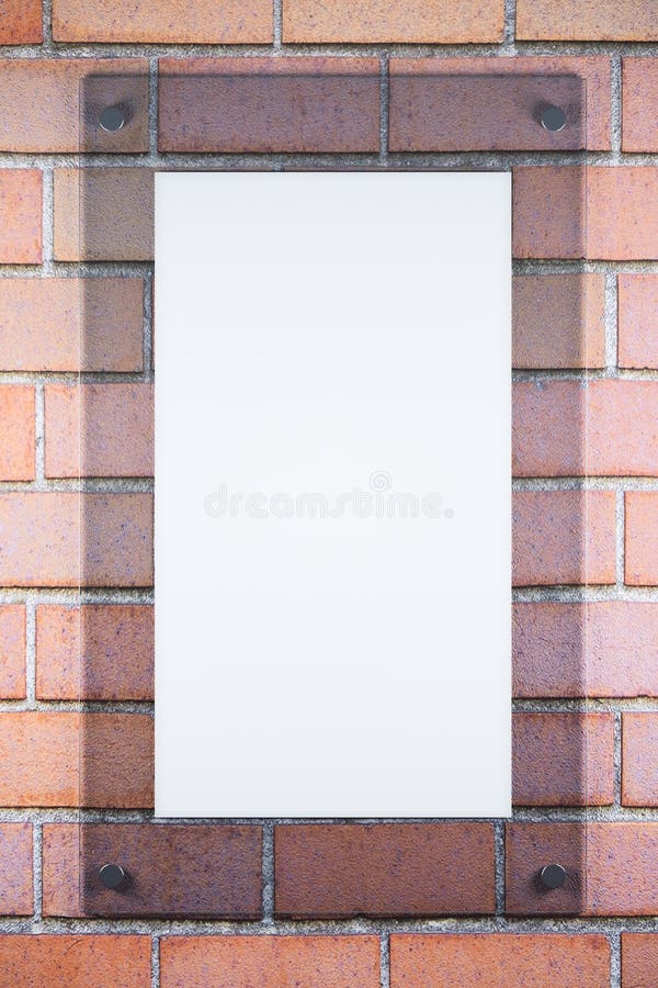 Glass poster on red brick background