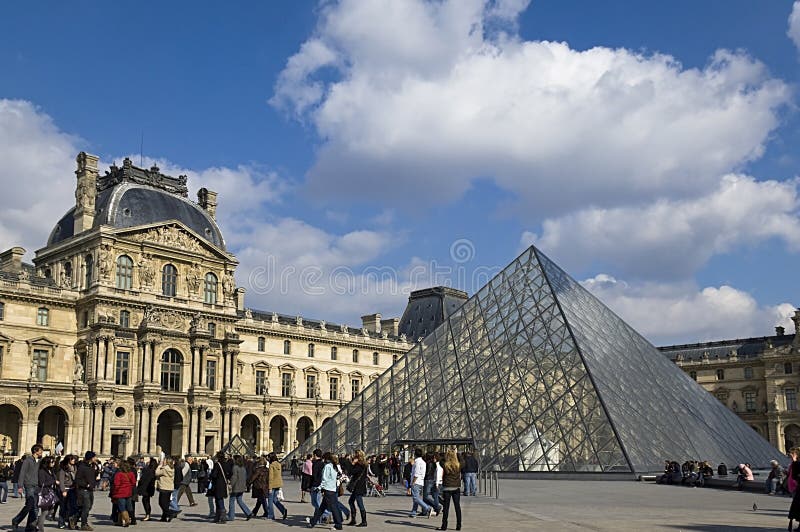 PARIS - March 15, 2010. Glass Pyramid at the Louvre Museum. The museum was inaugurated in 1739, PARIS - March 15, 2010, France