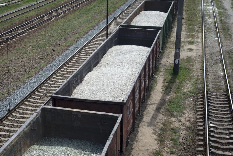 Cargo train transporting glass for recycling, top view. Cargo train transporting glass for recycling, top view