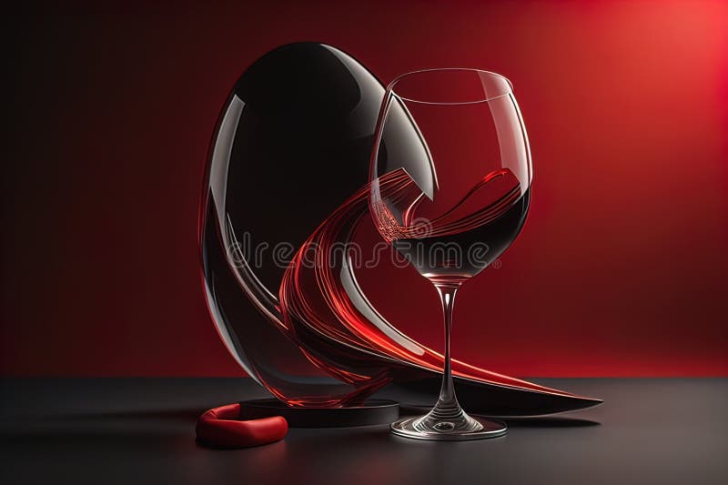 Glass of Red Wine on Black Background. Ai Generative Stock Image
