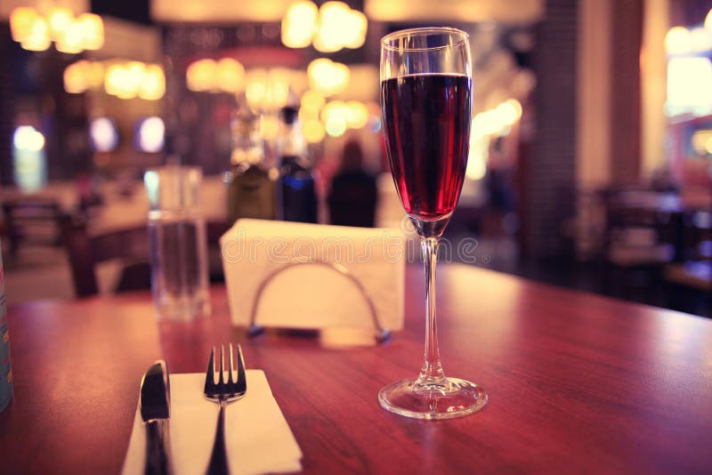Glass of Red Wine in Restaurant Stock Image Image of cafe, background