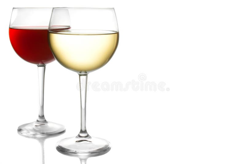 Glass of red wine and white wine with space for text