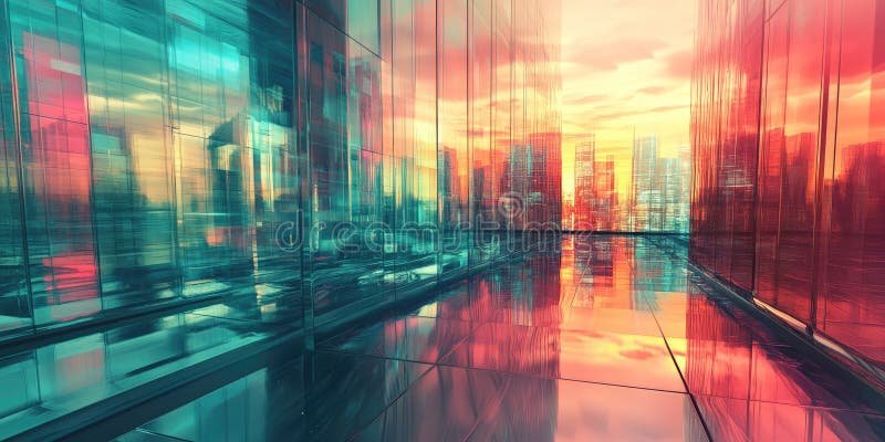 Glass Reflections Creating a Distorted Futuristic View with Abstract Geometric Shapes vector illustration