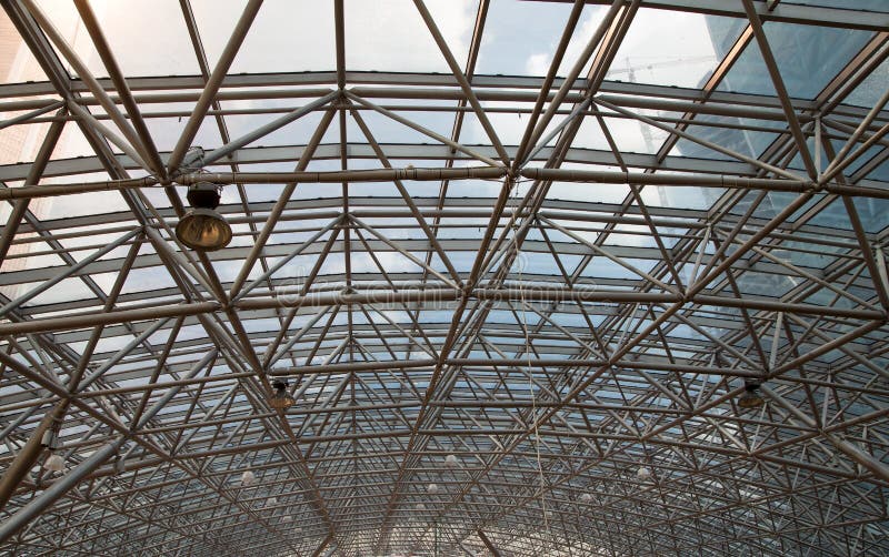 Glass roof with metal structure