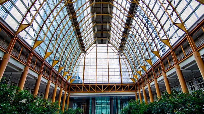 Glass roof structure space fram of modern building hall