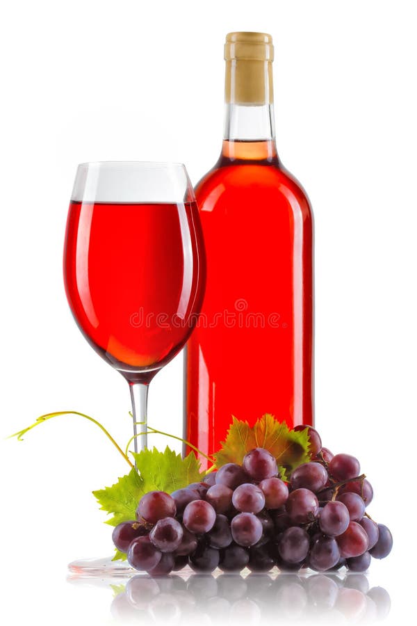Glass of rose wine with bottle and ripe grapes isolated stock photos Glass of rose wine with bottle and ripe grapes isolated stock photos