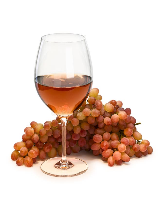 Glass with Rose Wine and Bunch of Grapes Stock Image Image of drink