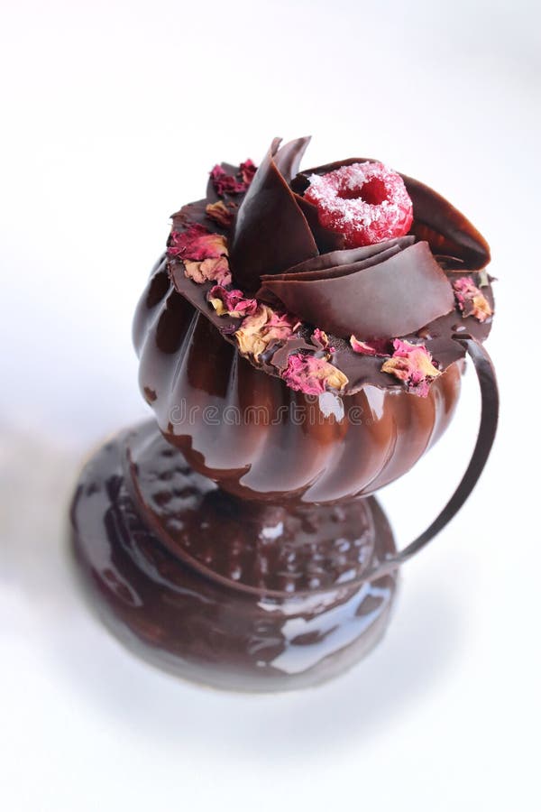 Glass Shaped Chocolate Dessert with Edible Rose Petals and
