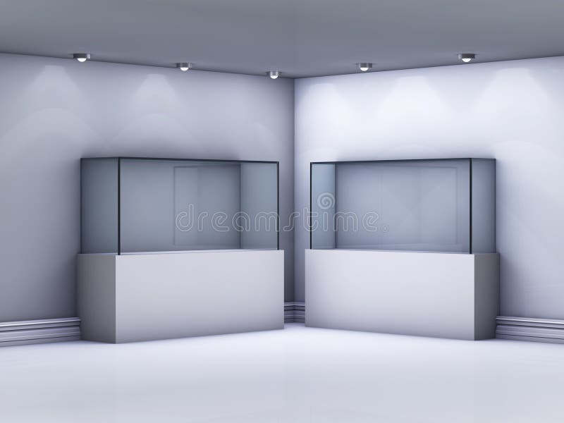 Glass showcases in the gallery stock illustration