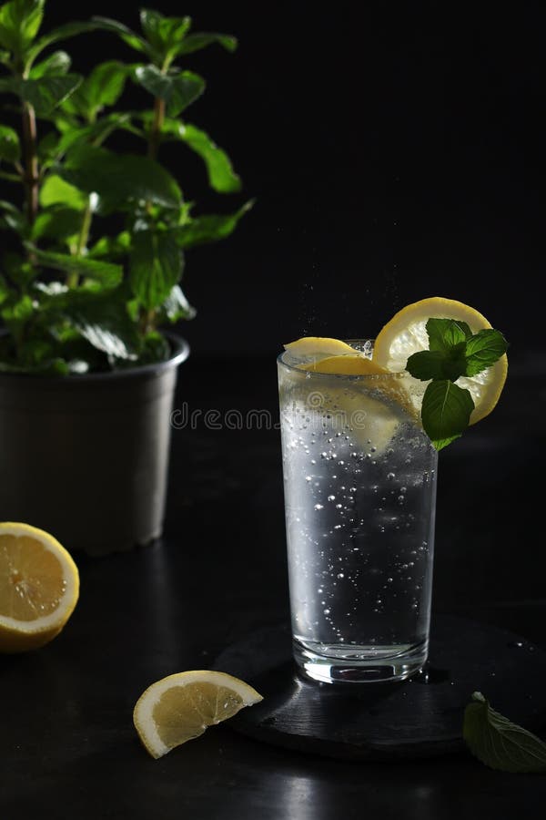 A Glass with Sparkling Water with Lemon Stock Photo Image of aqua