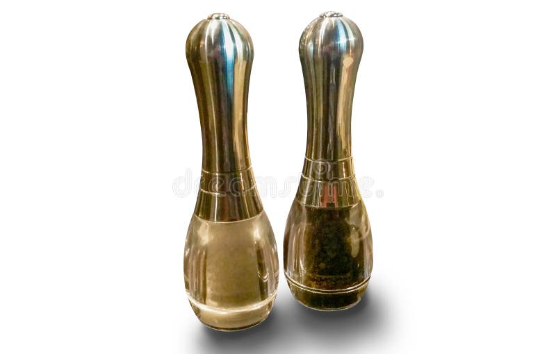 Glass and stainless steel salt and pepper dispensers stock image Glass and stainless steel salt and pepper dispensers stock image