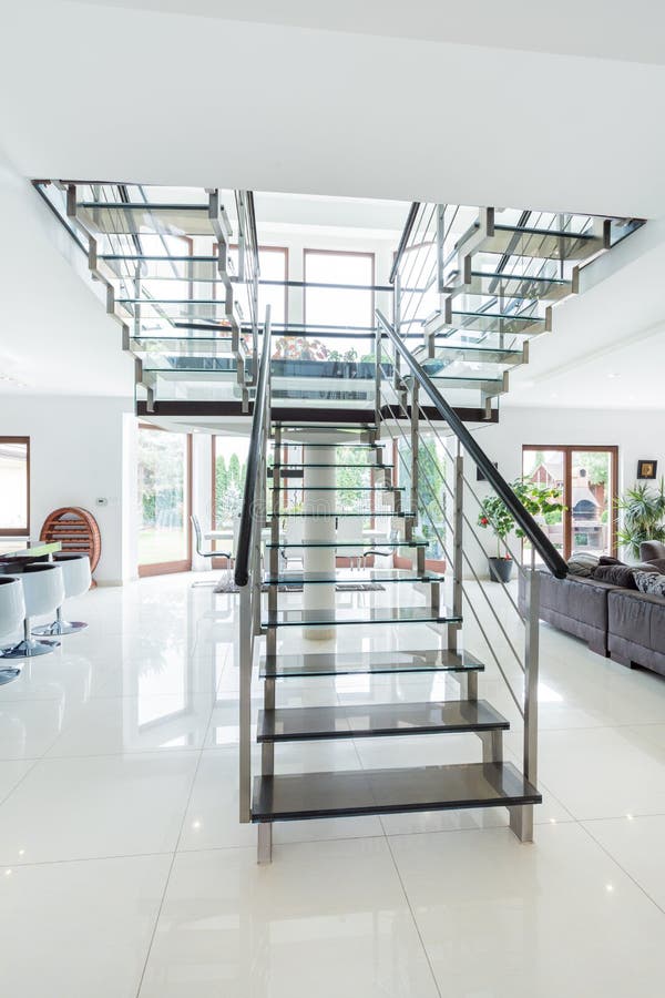 Glass stairs in modern house