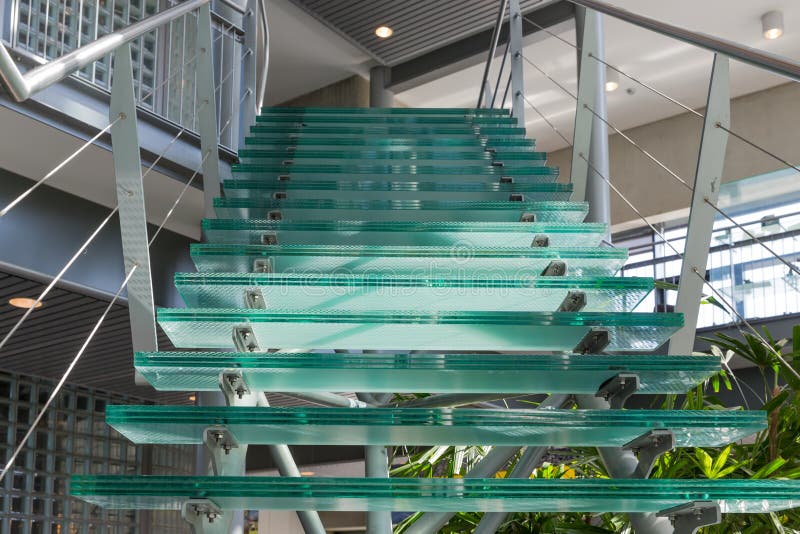 Glass stairway in a modern office building