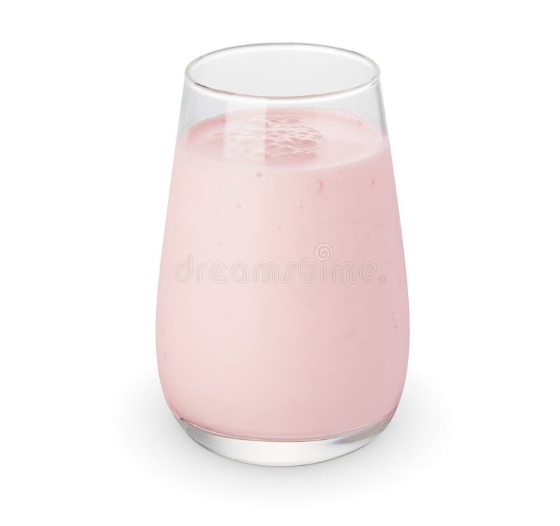 Glass of strawberry yogurt isolated on white background