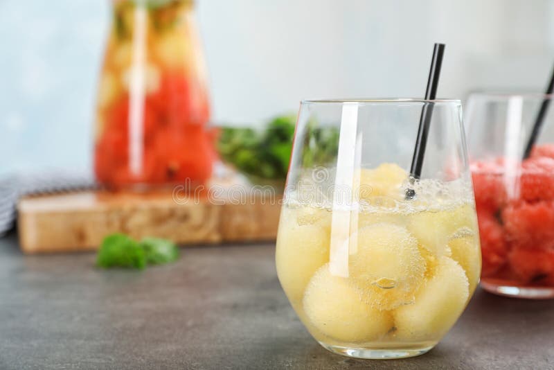 Glass with Tasty Melon Ball Drink Stock Image Image of melon, fruit