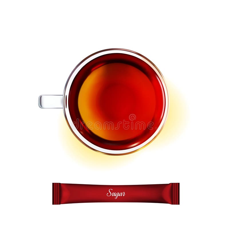 Glass Tea Cup with Black Tea. Top View Stock Vector Illustration of