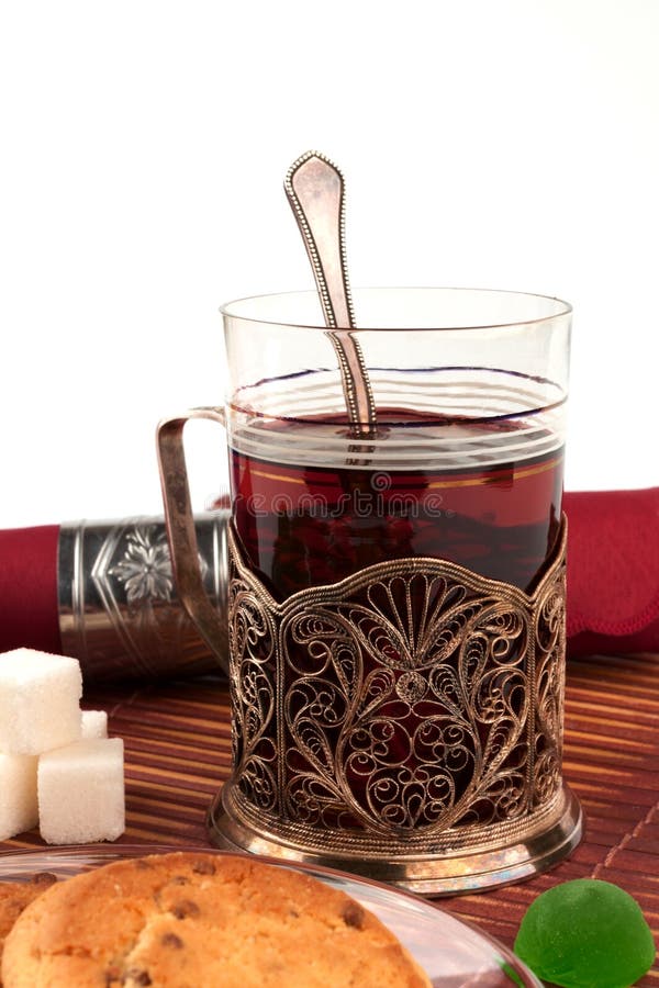 Glass of Tea in the Cup Holder Stock Image Image of food, cake 28945229