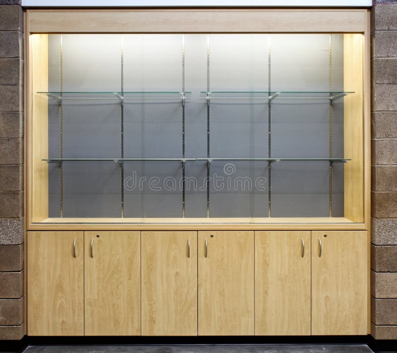 Glass Trophy Display Cabinet For School School Teams Stock Image