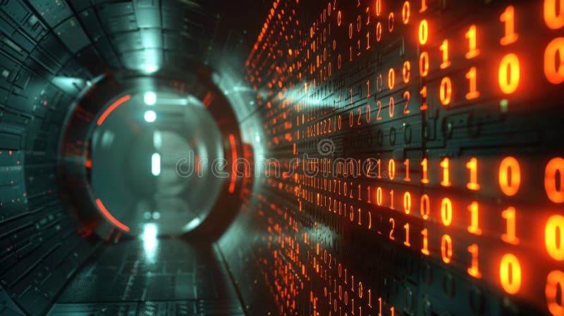 Futuristic glass tunnel showing binary code and big data royalty free stock image