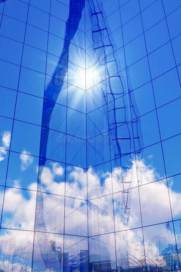 Reflection of a Cloudy Sky in Glass Wall Stock Photo Image of metal