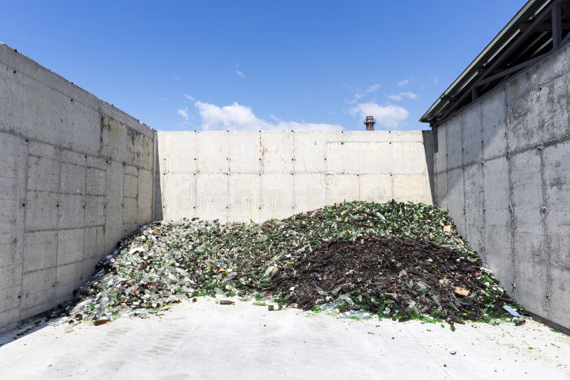 Glass Waste in Recycling Facility. Pile of Bottles. Stock Image Image