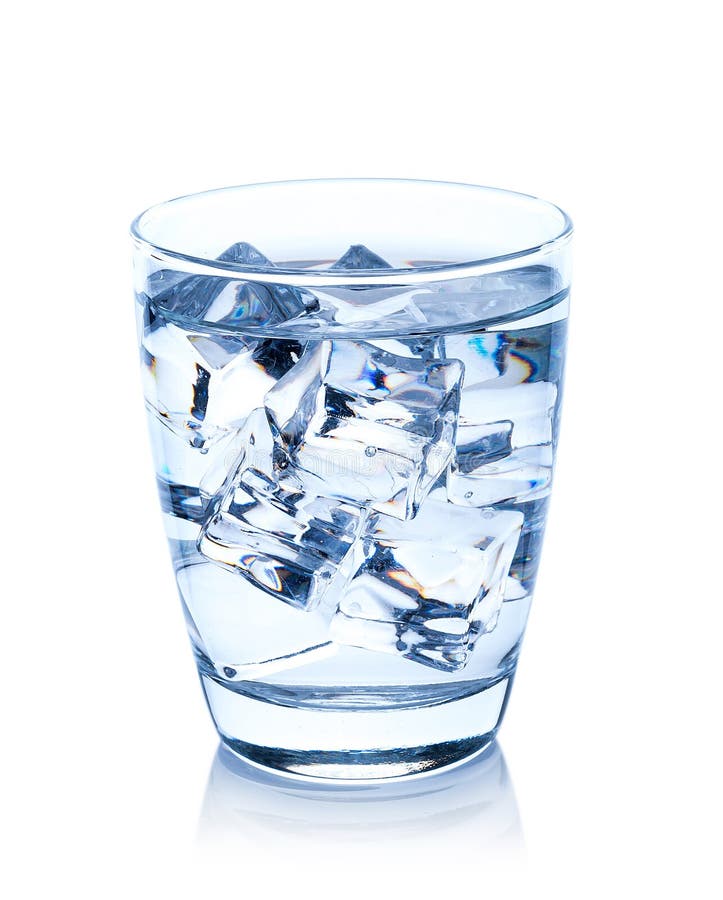 Glass of water with ice cubes isolated on white background