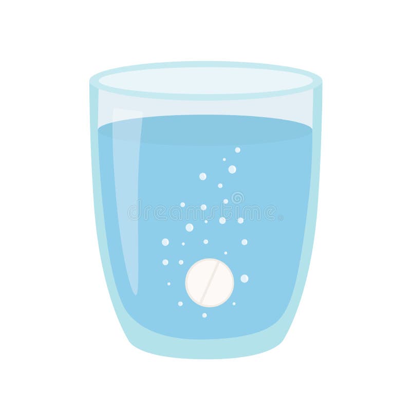 A glass of water with pill. Anesthetic medication.