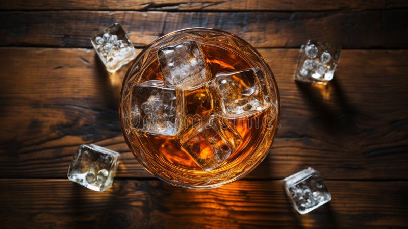 Vedere aeriană a whisky-ului și a castelului cu rom cu cuburi de gheață vector illustration