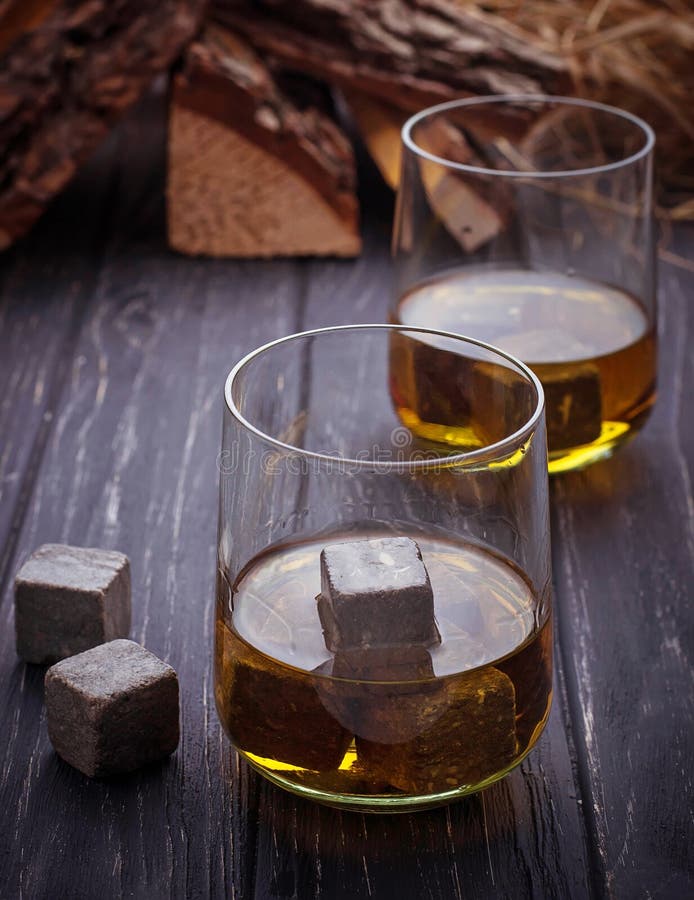 Glass of Whiskey with Stones Stock Image Image of stone, background