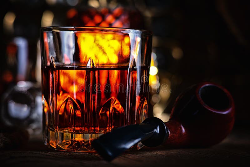 Glass of Whiskey and Tobacco Pipe Stock Image Image of pipe