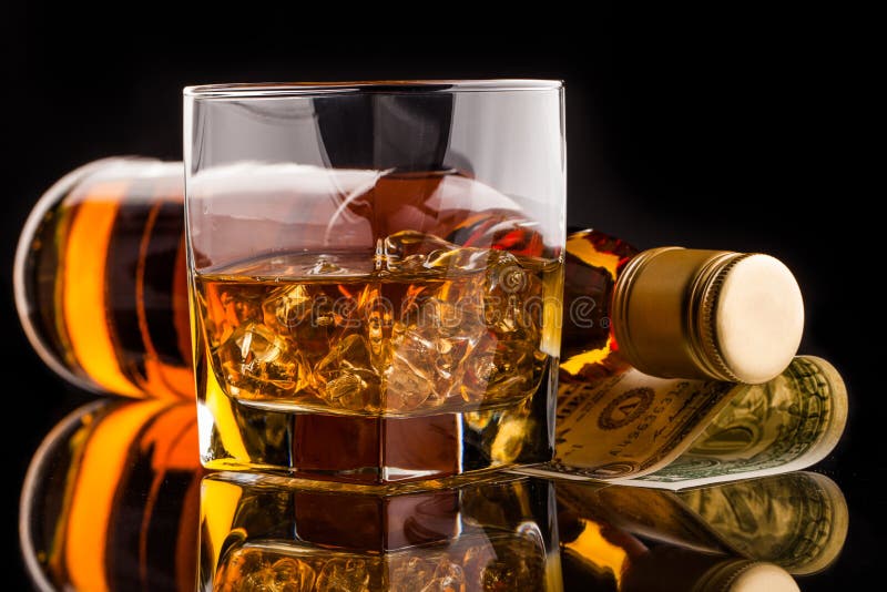 Glass and whisky bottle stock photo. Image of amber, gavel 35278114