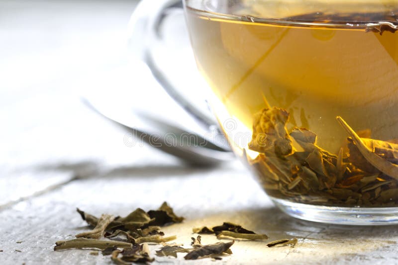 Glass of white tea abstract closeup stock photo