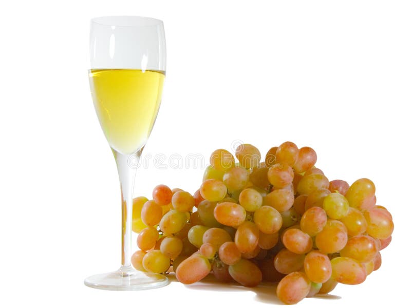 Glass of white wine and grapes