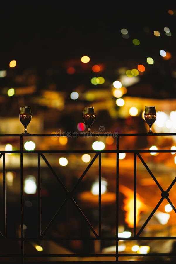 Glass of Wine on the Balcony on the Background of a Night City Stock Photo  - Image of photograph, wineglass: 113433974
