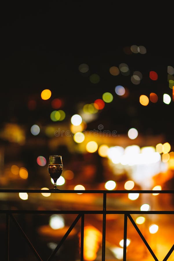 Glass of Wine on the Balcony on the Background of a Night City Stock Photo  - Image of naked, asia: 113433992