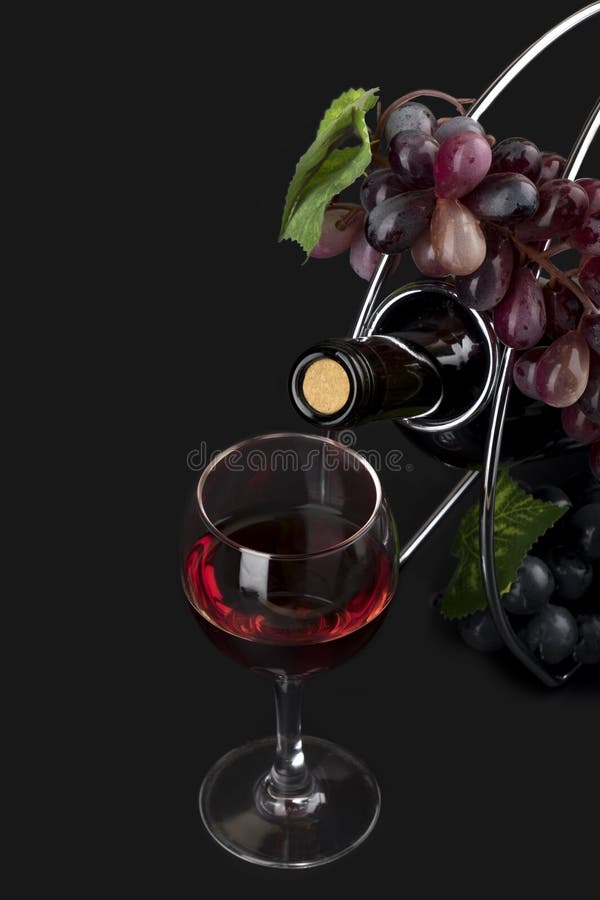 Glass with Wine, Bottle and Vine Isolated on Black Stock Image Image of bottle, white 68250617