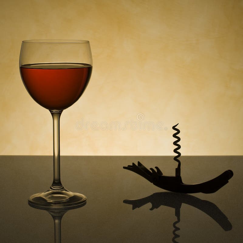 Glass of Wine and Corkscrew Stock Image Image of back, dark 22868787
