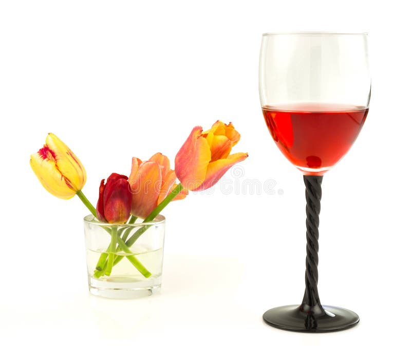 Glass of White Wine with Flowers. Stock Photo Image of indoors, linen