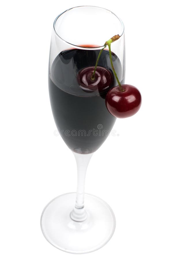 Glass of wine and fresh cherries