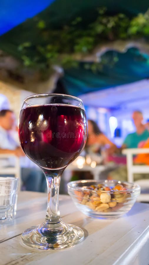 Glass of Wine Restaurant Interior Serving Dinner Stock Image Image of