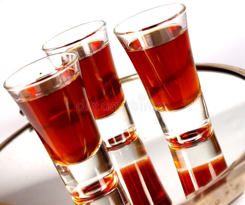 Three Kinds of Alcoholic Drinks in Shot Glasses Stock Image Image of