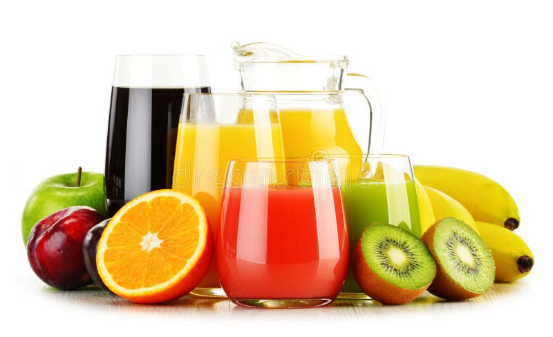 Glasses of Assorted Fruit Juices on White. Detox Diet Stock Photo ...