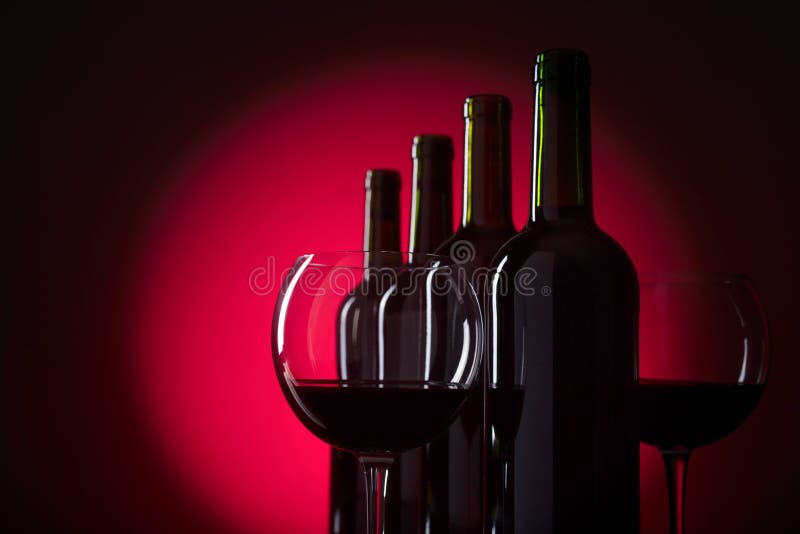 Glasses and Bottles of Red Wine Stock Photo Image of shape, dark 144822900
