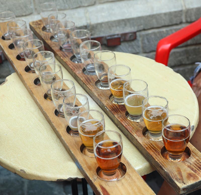 Glasses in the Brewery Where they Serve Beer by the Meter at the Stock
