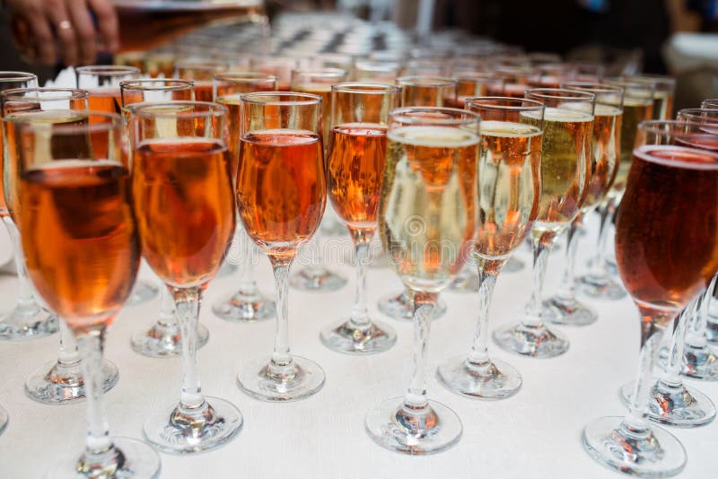 Glasses with Champagne and Cocktails. Stock Image Image of wineglass
